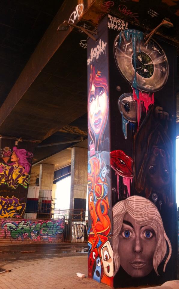 These pillars are re-painted every year by different groups as a part of the graffiti festival